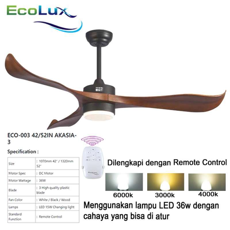 Jual Ecolux Eco 003 52in Akasia 3 Wood Kipas Anign Gantung Baling Dekorasi Ceiling Fan Online Desember 2020 Blibli