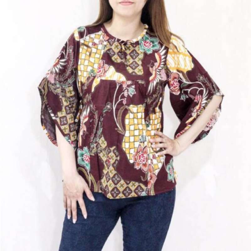 Jual Y59t Baju Batik Wanita Lengan Panjang Asimetris Atasan Blouse Kerja Muslimah Bhn Katun Strecth Online Mei 2021 Blibli