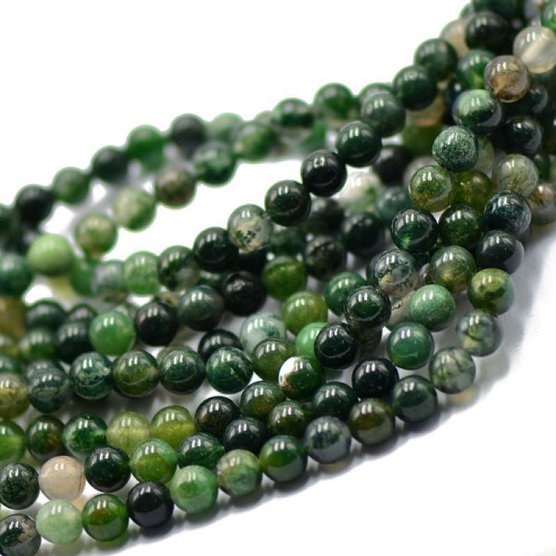 Natural Gemstone Green Moss Agate Stone Jewelry Making Beading Beads Strand 15" 