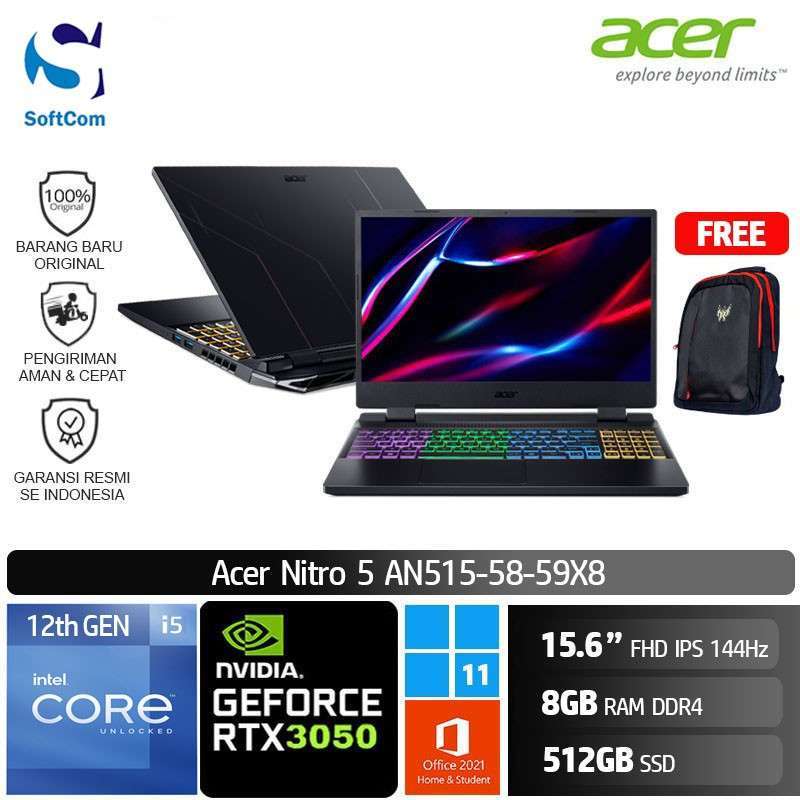 Jual Acer Nitro An515 58 59x8 Laptop Gaming [core I5-12500h/8gb