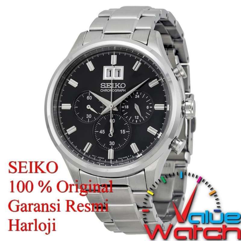 Jam Tangan Pria Original Seiko Big Date Chronograph Black SPC083