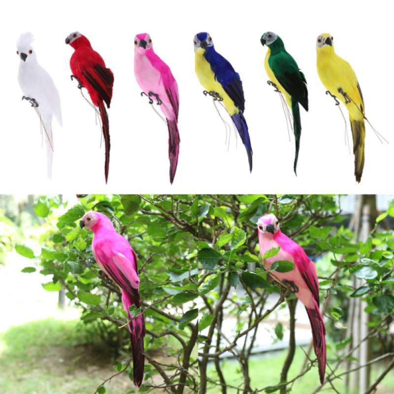 2x Vivid Macaw Parrot Ornament Birds Outdoor Imitation Animals Red & Yellow 
