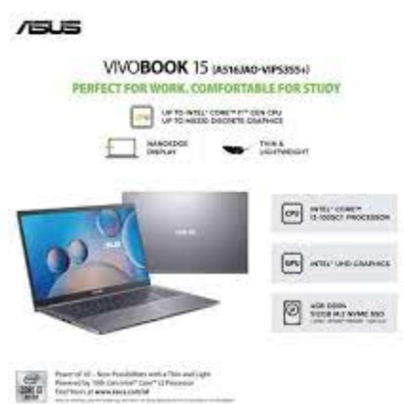 ASUS Notebook A416JAO-VIPS355+ dengan Intel Core i3, 15.6 inci FHD, SSD 512GB, dan Bluetooth. Cocok untuk Pelajar dan Penggunaan Kantor Harian