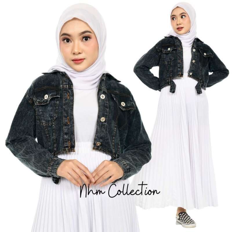 Promo Jaket Jeans Crop Wanita Jaket Denim Hitam Crop Diskon 5 di