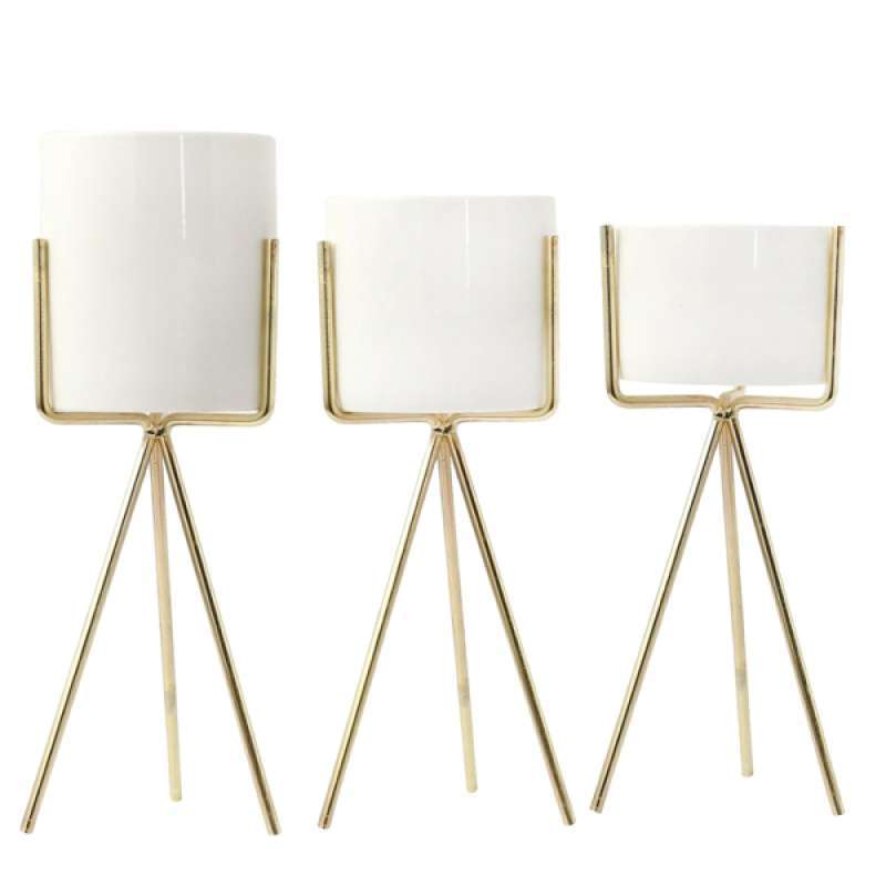 Jual 3pcs Ceramic Flower Vase With Iron Stand For Indoor Outdoor Decor Gold Color Online Oktober 2020 Blibli Com