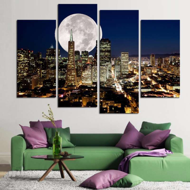Jual 4 Panels Large Canvas Pictures Wall Art Prints Hanging Poster City Night L Online Oktober 2020 Blibli Com