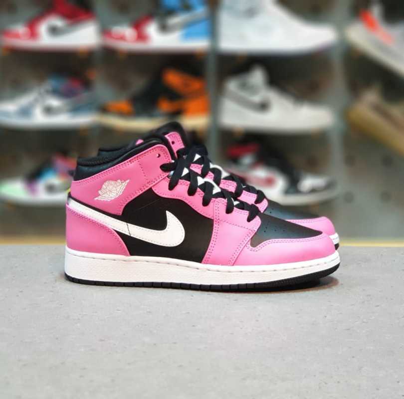 black and pink mid jordan 1