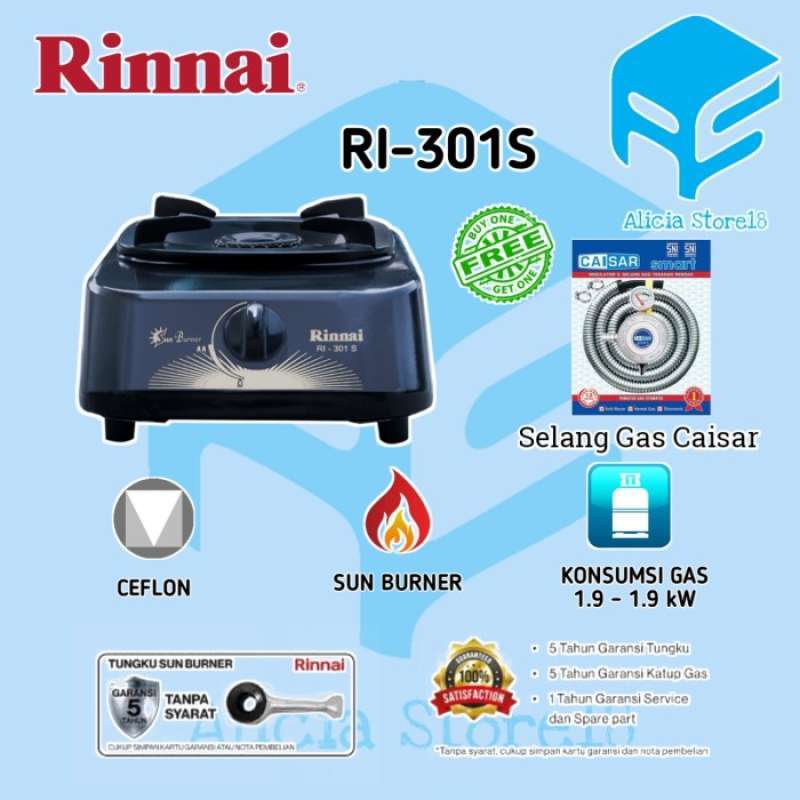 Promo KOMPOR GAS RINNAI 1 TUNGKU RI 301S RI301S RI-301S SATU TUNGKU 301 S -  UNIT ONLY Diskon 50% di Seller BLI DISINI - Duren Sawit, Kota Jakarta Timur  | Blibli