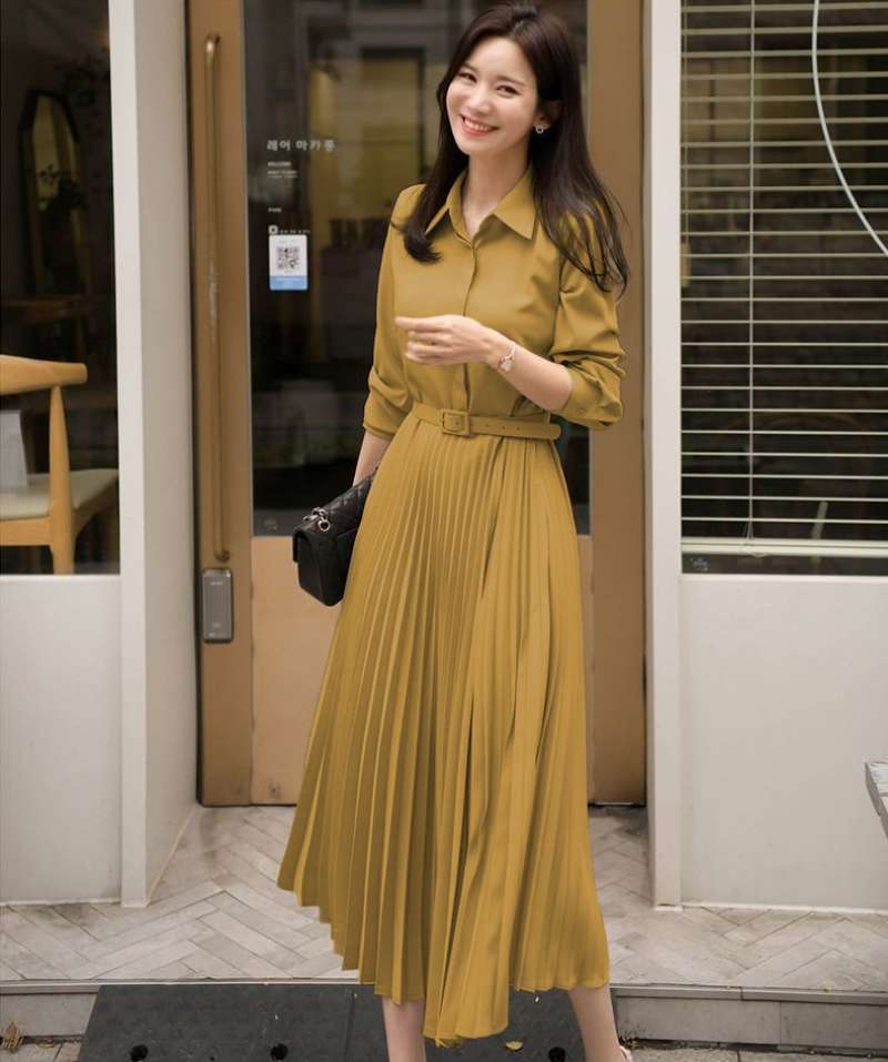 chinese dress ladies Korean Style] A-line Long Sleeve Knitted One Piece Black Dress – Ordicle main image 0