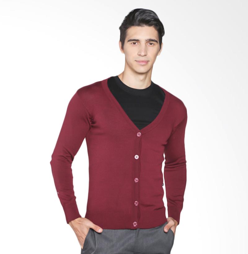 VM Sweater Rajut Polos Cardigan - Merah Maroon