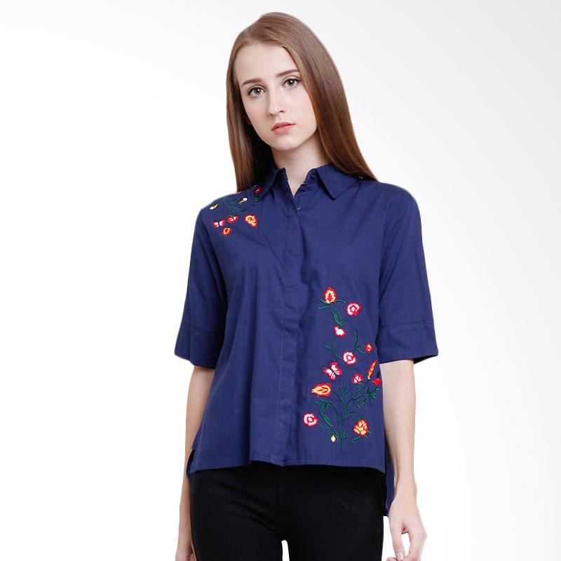 Cocolyn Flora Shirt Atasan Wanita - Navy