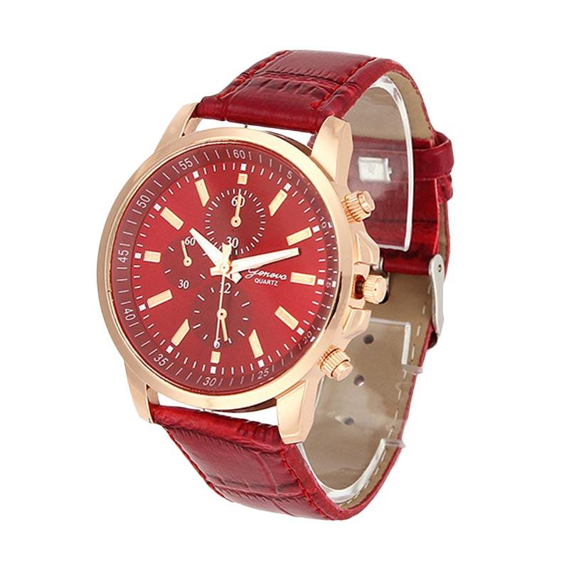 Geneva Motif Kulit SS Jam Tangan Fashion - Red