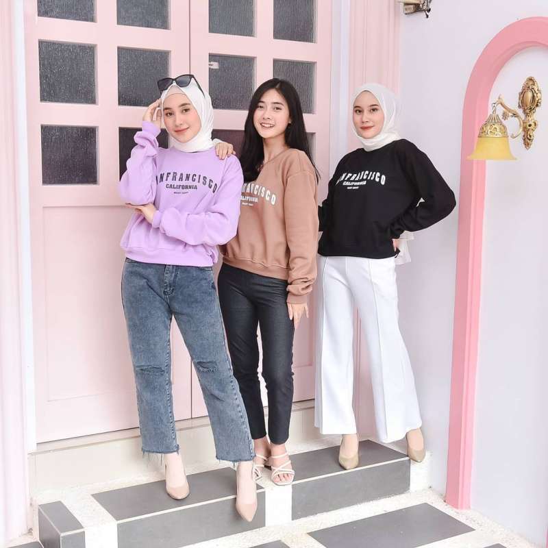 Jual SWEATER SANFRANCISCO CROP Flecee Fashion Model Terbaru Trendy Kekinian  Model Masa Kini Termurah Atasan Pakaian Wanita di Seller Sistermall -  Sekeloa, Kota Bandung | Blibli