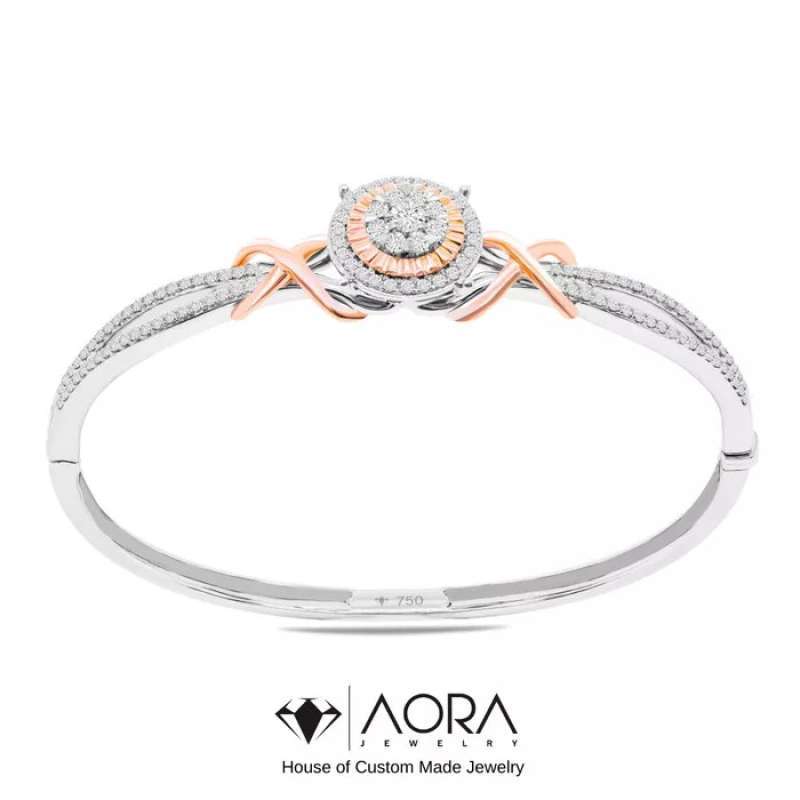 Aora Jewelry Gelang Bangle Emas Putih Dan Rose Gold Italy 18K (75%) Berlian  Eropa 2BG73