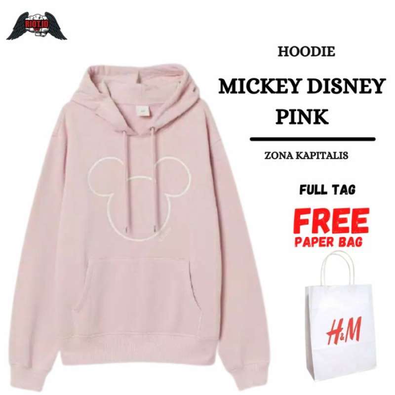 Hoodie H M Mickey Mouse Disney Pink FREE PAPER BAG Pria Wanita HnM M