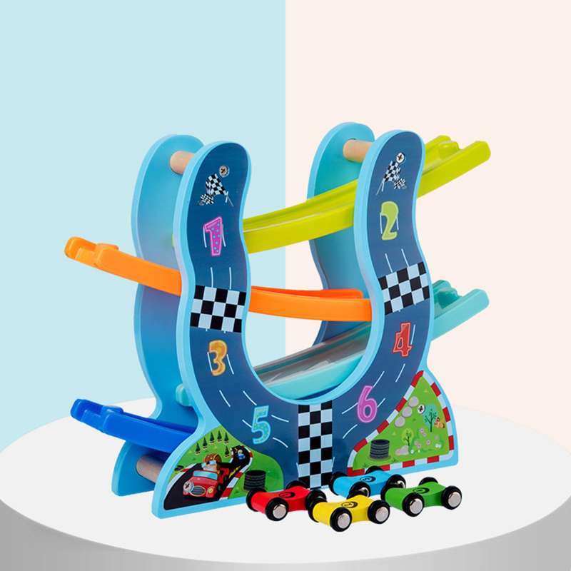 Educational Car Toy Kit Car Ramp Toy Toddler Race Track Toy For Boy Gifts Birthday Presents 6 Layer Wooden Race Track Car Ramp Racer With 4 Cars