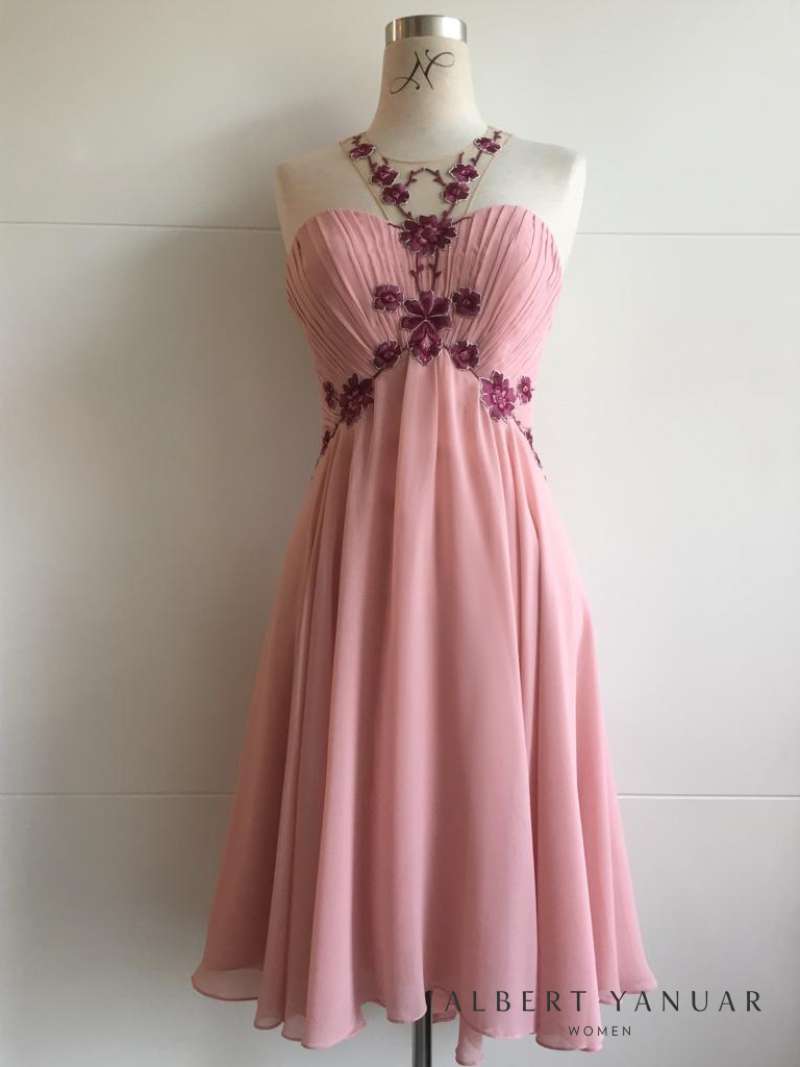 Cocktail Dress Pink Motif Embroidery di 
