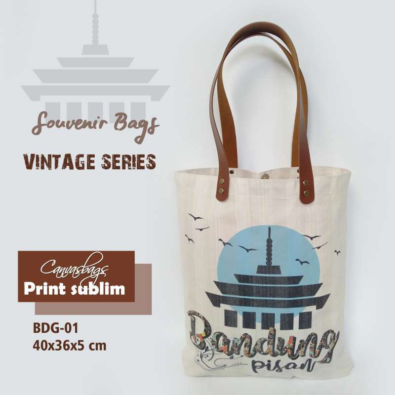 Vintage Tote Bags Dewani Souvenir Bandung 01 Canvas Natural Vintage Tote Bag Wanita
