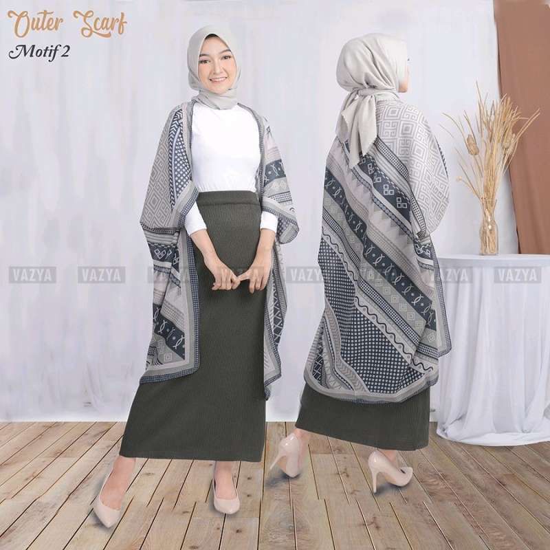 Jual Outer Scarf Motif Unik 110x110 Cm By Vazya Hijab Motif 2 Di
