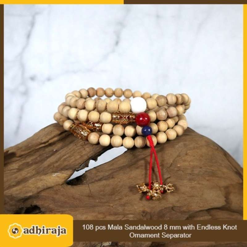 Tasbih Mala Buddha 108 Kayu Cendana (Sandalwood) 8mm Endless Knot