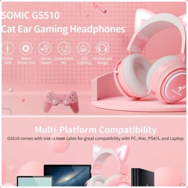 SOMIC G951s G951 Pink Headset Gaming PC Kucing Headphone Headset Gamer  Virtual 7.1 Getaran LED USB Headset untuk Live PC|Earphone \u0026 Headphone| -  AliExpress