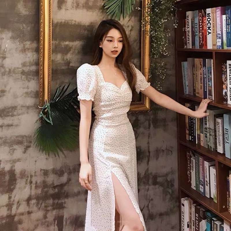 Jual D125 KOREAN VINTAGE DRESS MOTIF POLKADOT KOREAN MIDI