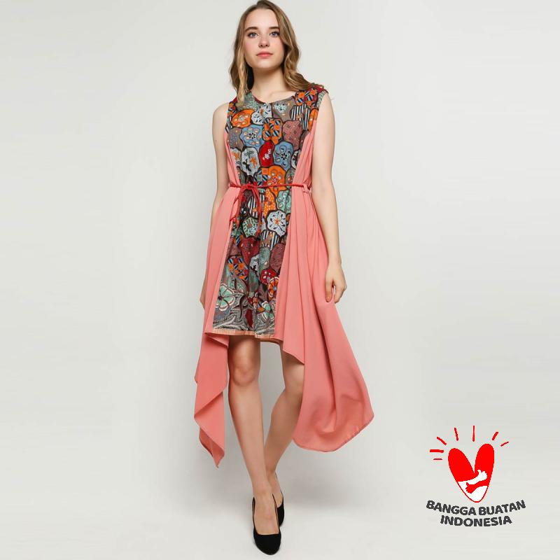 Jual Gesyal Dress Batik Midi Kombinasi Asimetris Runcing Wanita Peach Terbaru Juli 2021 Blibli