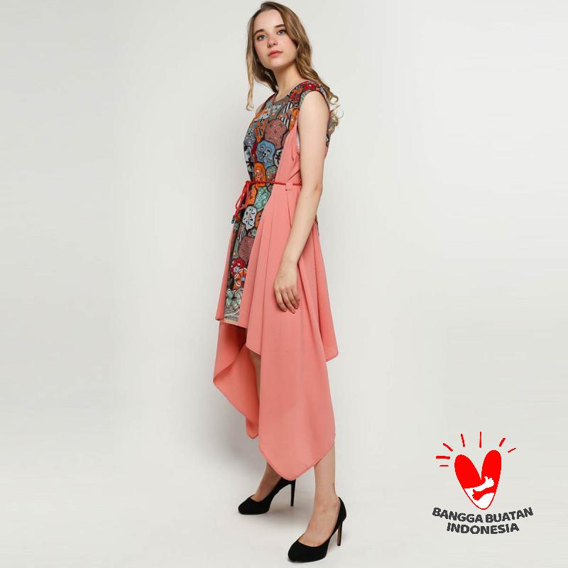 Jual Gesyal Dress Batik Midi Kombinasi Asimetris Runcing Wanita Peach Terbaru Juni 2021 Blibli
