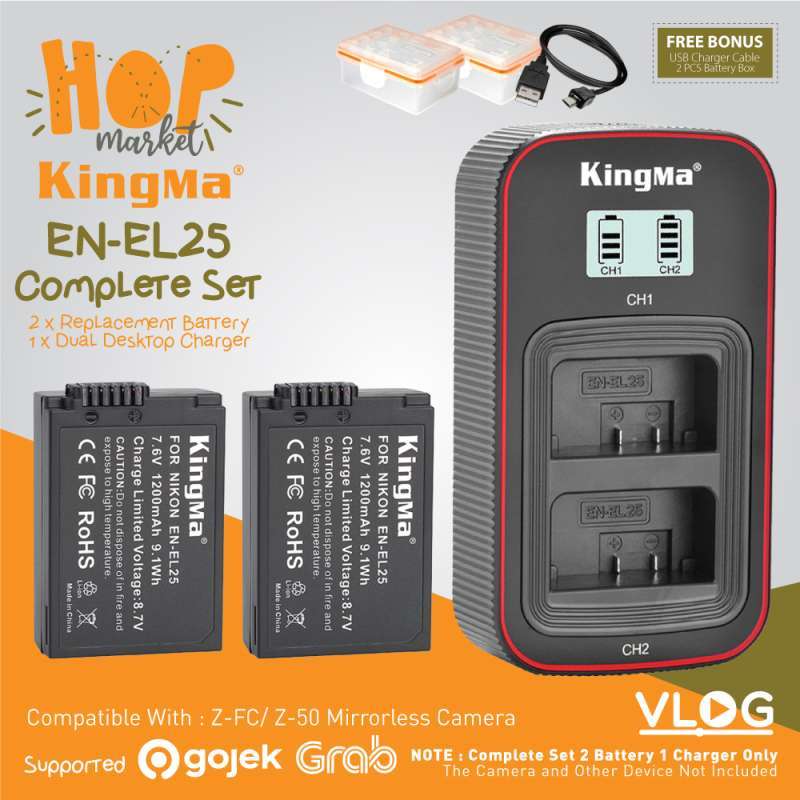 KingMa Paket Complete Baterai Charger LCD Set EN-EL25 for Nikon Z50 Z 50 FC  Battery etc