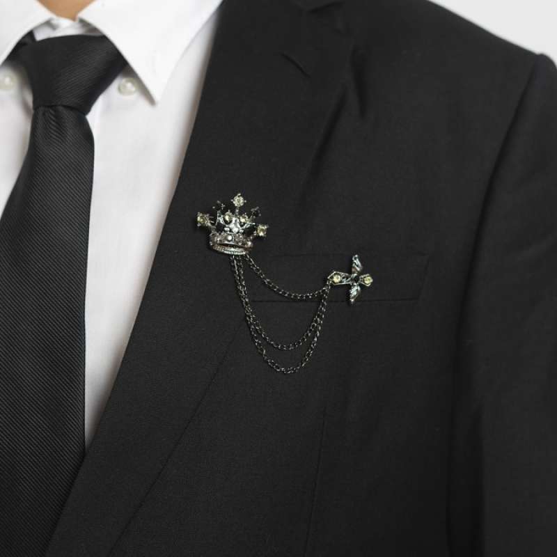 Houseofcuff lapel pin brooch bros untuk jas RANTAI SILVER BB
