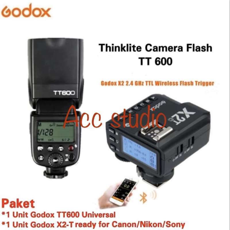 Flash de Fotografia Godox TT600+X2TC con Acesorios -Negro