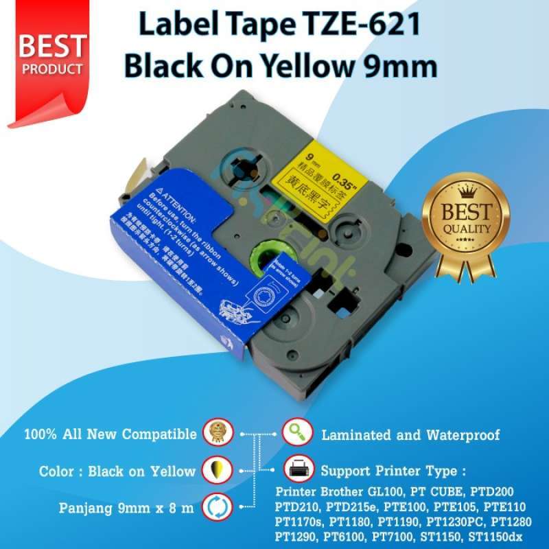 Gratis Ongkir Label Tape Brother Tze-621 9Mm Black On Yellow Ptd-600 E800T  E850Tkw