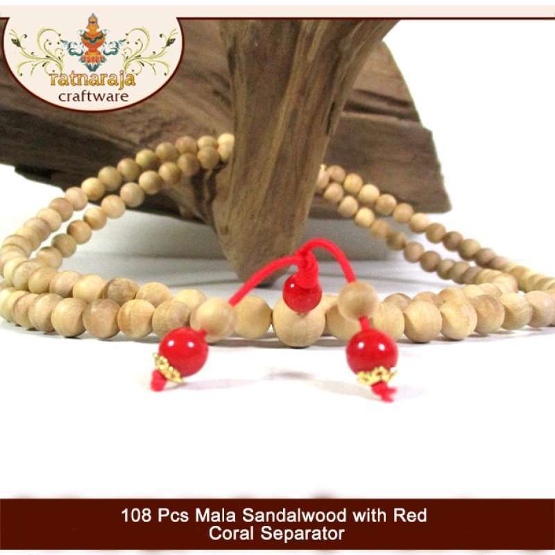 Tasbih Mala Buddha 108 Kayu Cendana (Sandalwood) 8mm with Red Coral