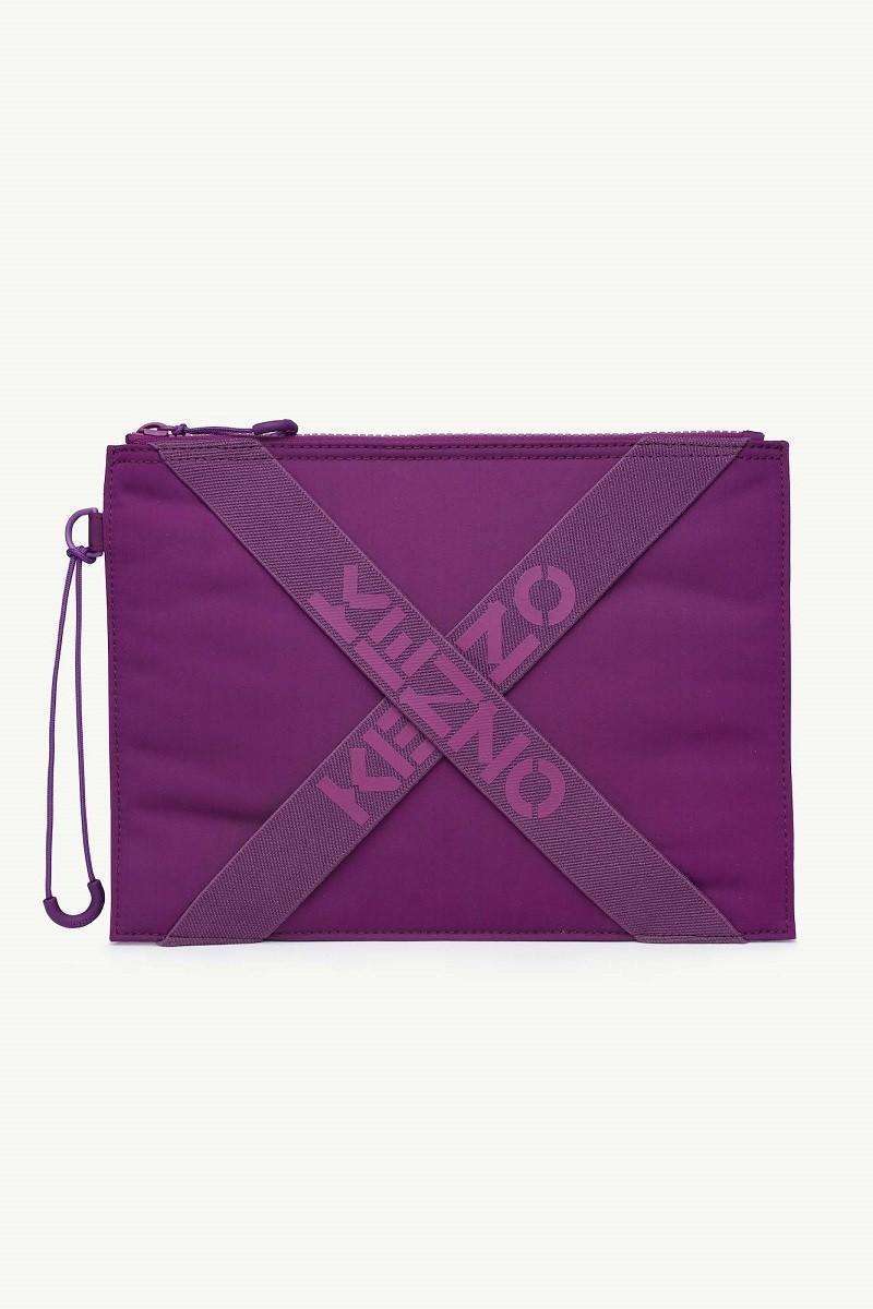 Jual KENZO Large Sport Big X Logo Print Clutch in Purple Nylon di