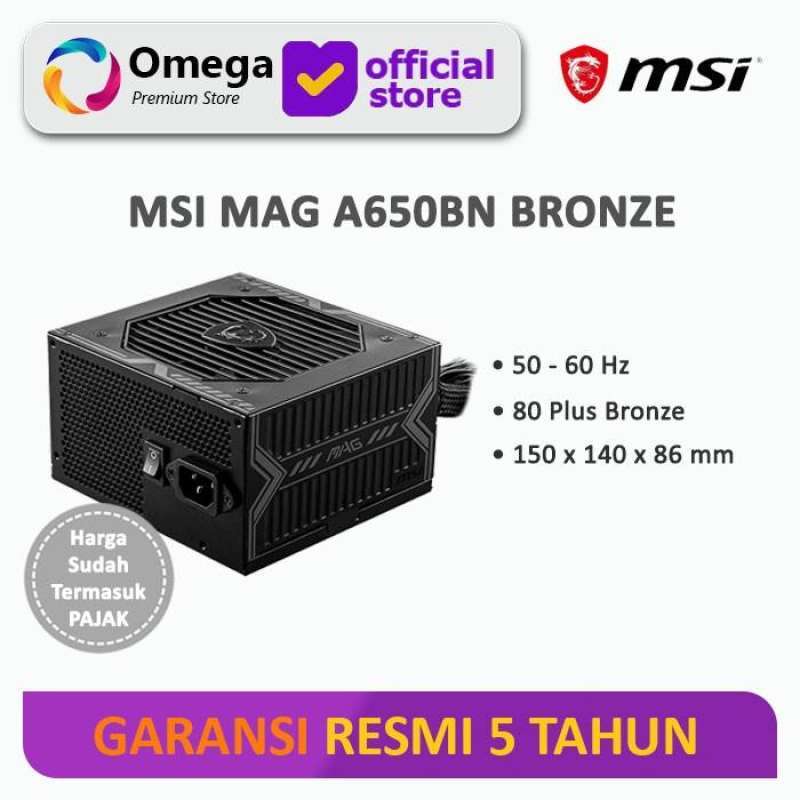 Jual MSI MAG A650BN 650W 80+ Bronze di Seller Omega Premium Official Store  - Jl. Sutomo Ujung No.33-C - Kota Medan