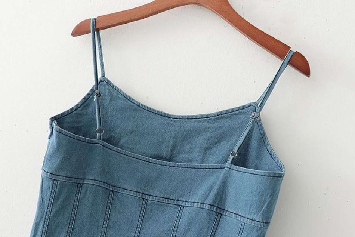 AB656767 Tank Top Mini Dress Denim Tanpa Lengan Wanita Korea Import