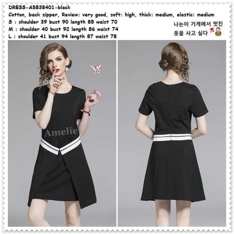 AB838401 Casual Mini Dress Katun Wanita Korea Import Black Hitam