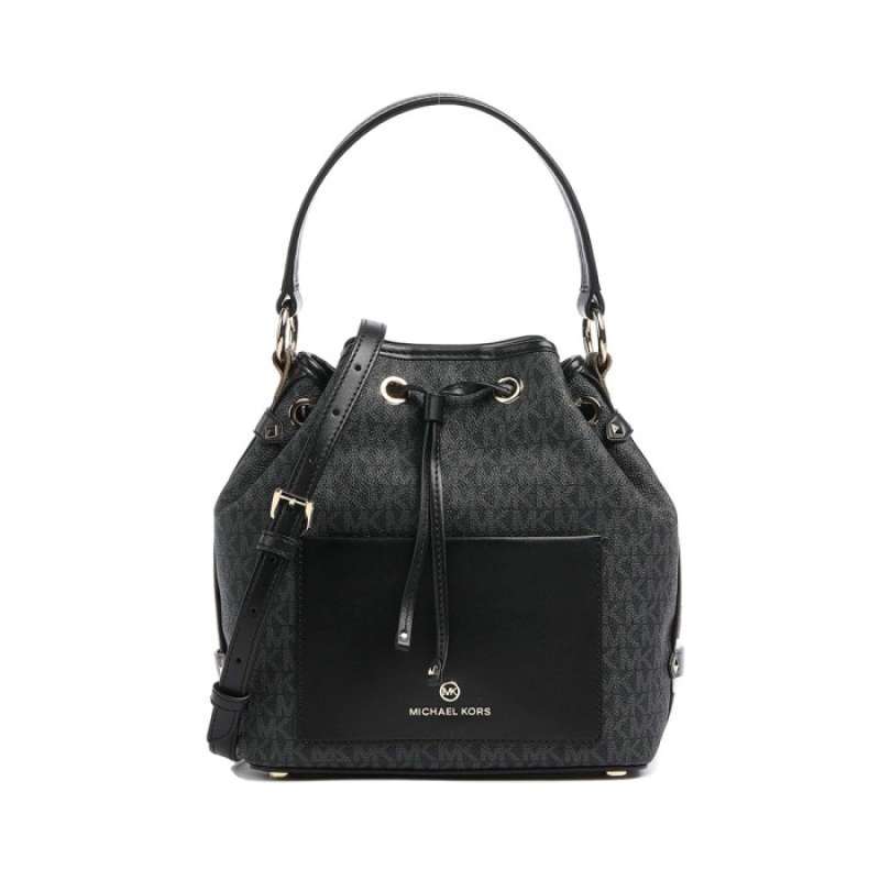 Jual Michael Kors Maeve Monogram Drawstring Bucket Bag Black di