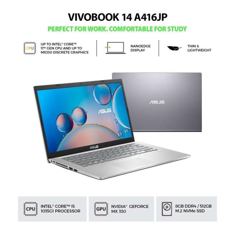 Jual Asus Vivobook A416jpo Core I5-1035g1|8gb|512gb|mx330 2gb|14