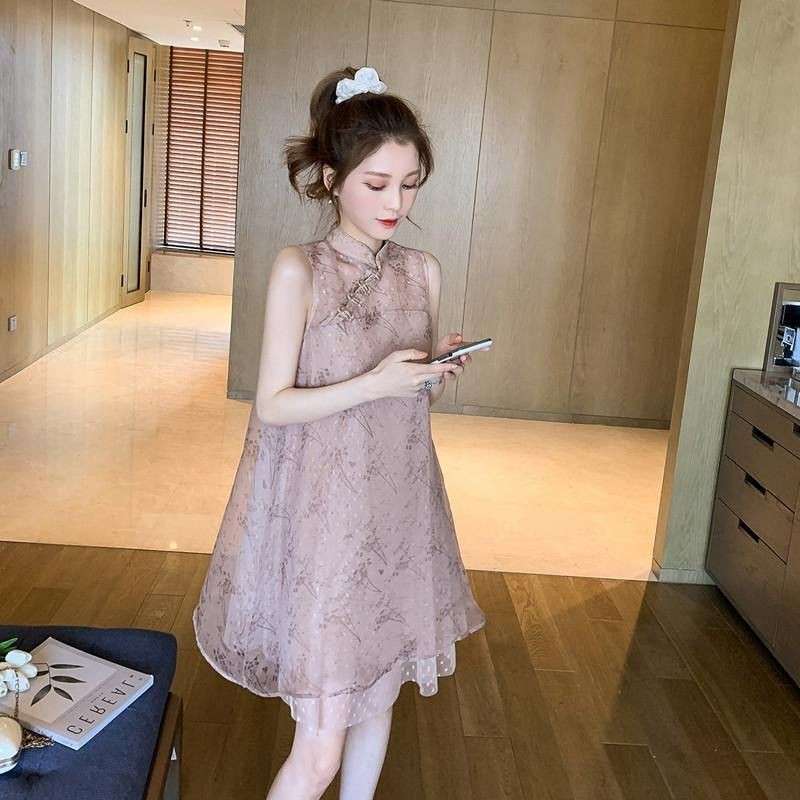 Jual Sleeveless Mini Dress Party Brokat Wanita Kerah Shanghai di