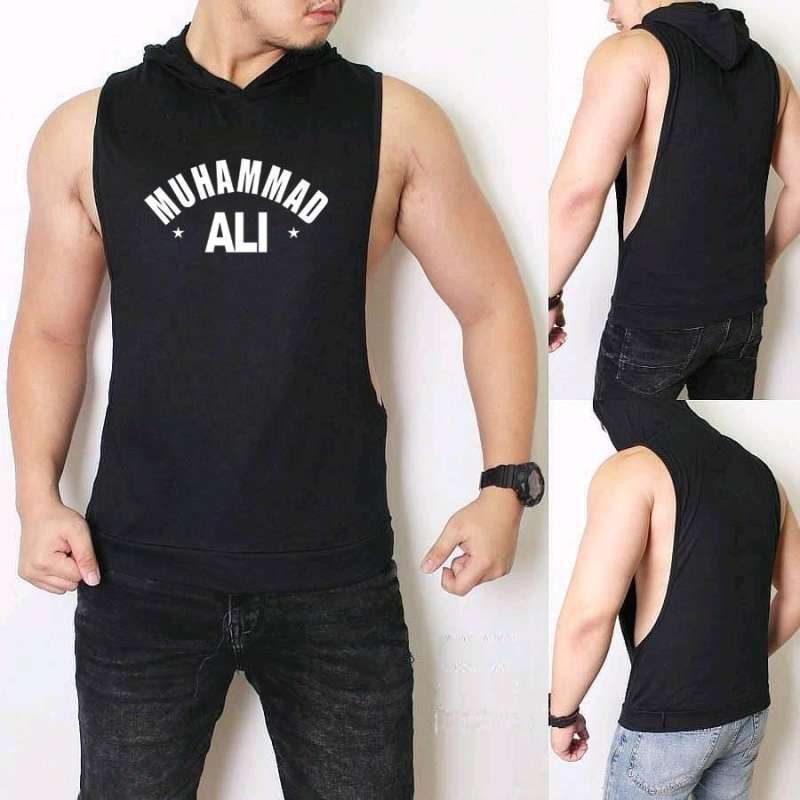 Jual Singlet Hoodie gym Muhammad Ali singlet low cut hitam di