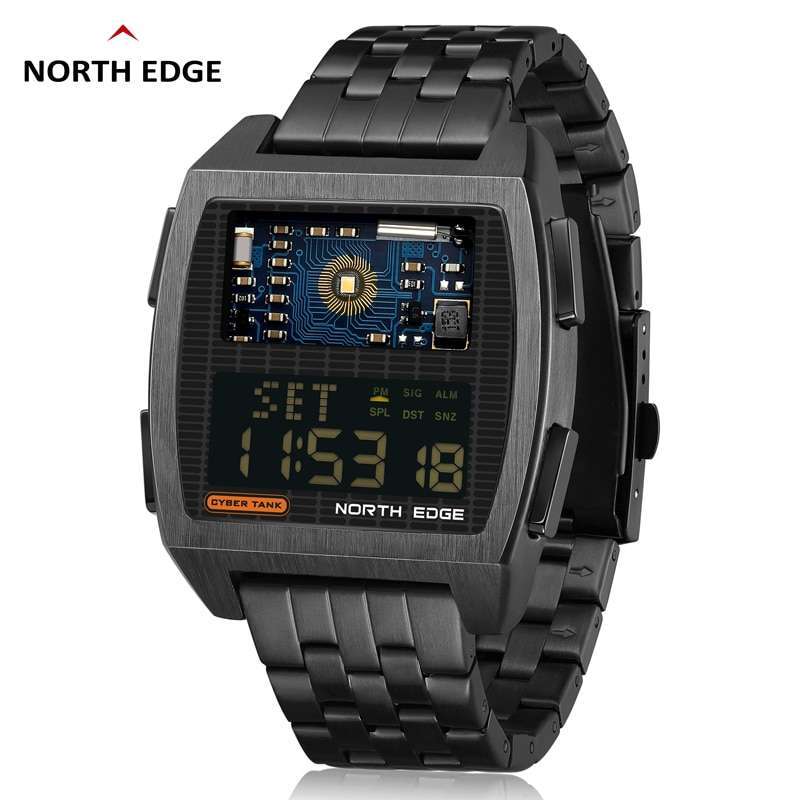 NORTH EDGE CYBER TANK Men's Digital Watch Retro Metal Style Waterproof 50M