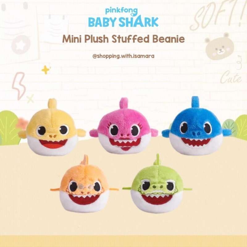 Pinkfong Baby Shark Mini Plush Stuffed Beanie Boneka kecil