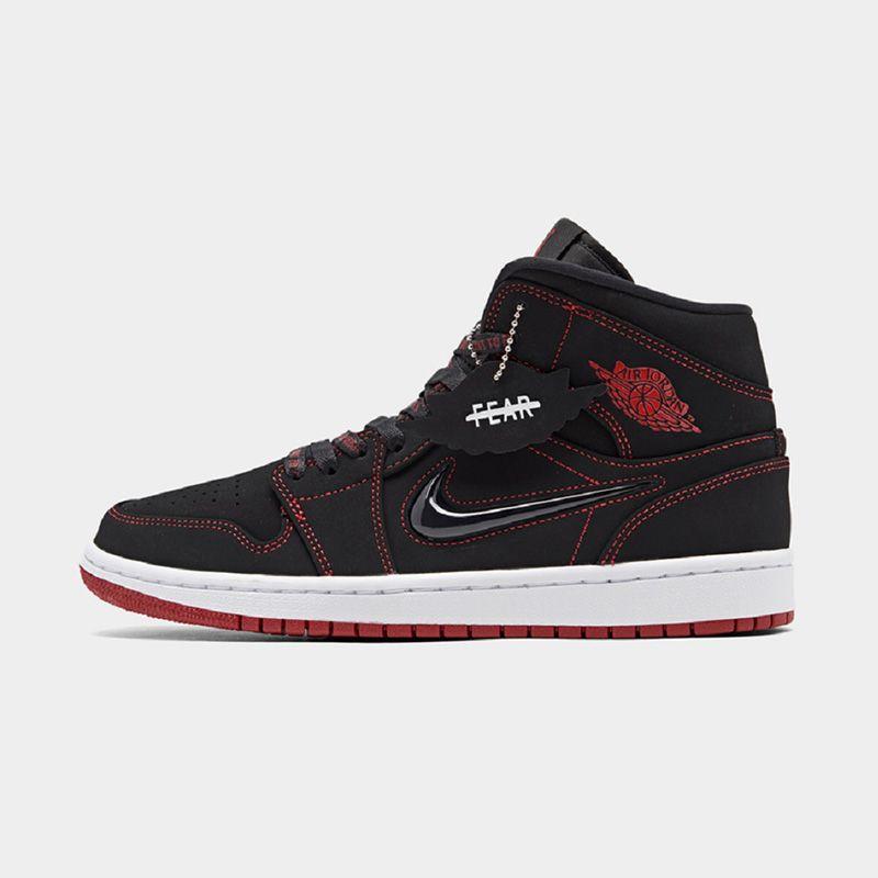 air jordan 1 mid fearless black red