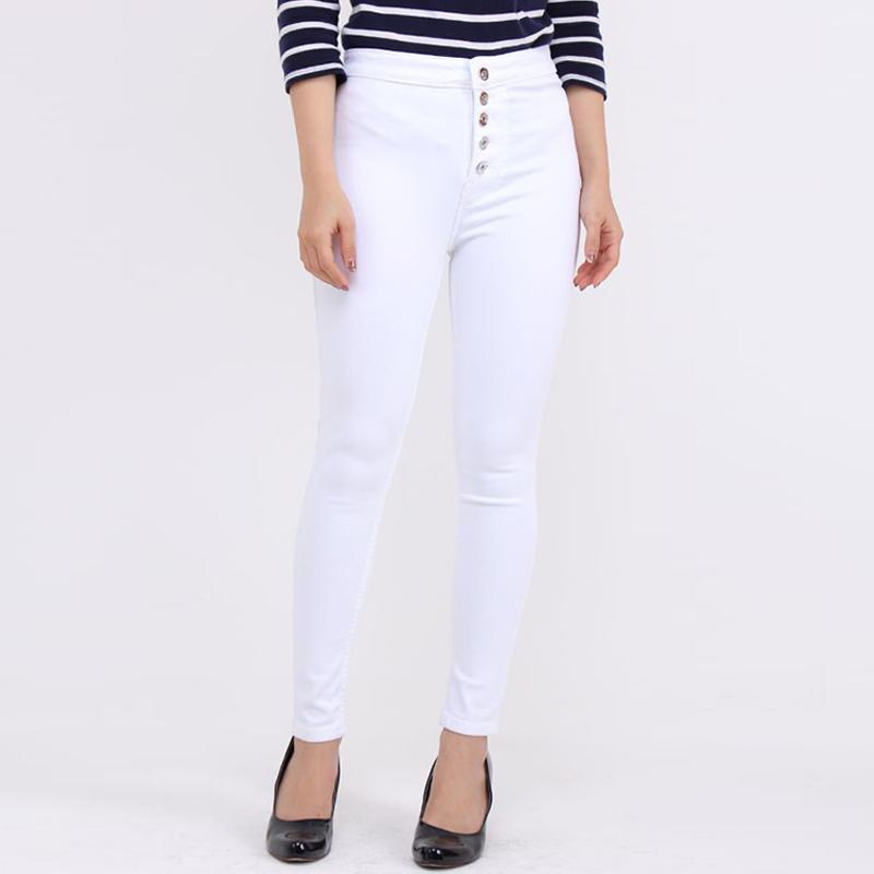 Button High-rise Skinny Celana Jeans 