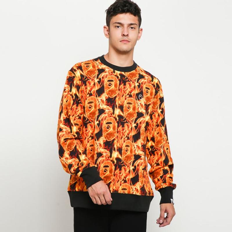Jual BAPE Flame Wide Crewneck Sweater Pria - Orange di Seller True 