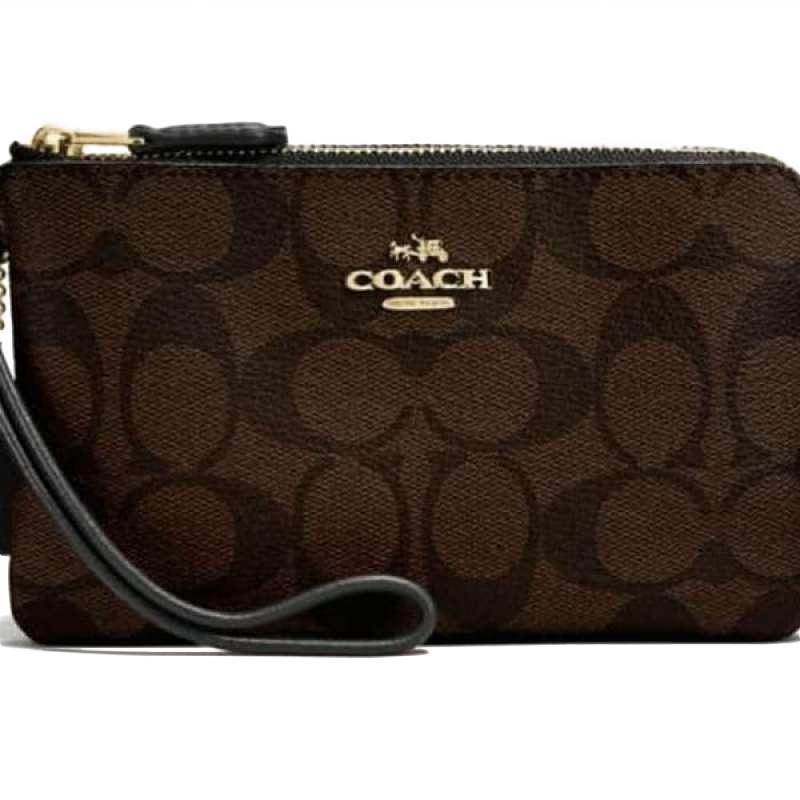 Double corner zip wristlet in signature canvas clearance