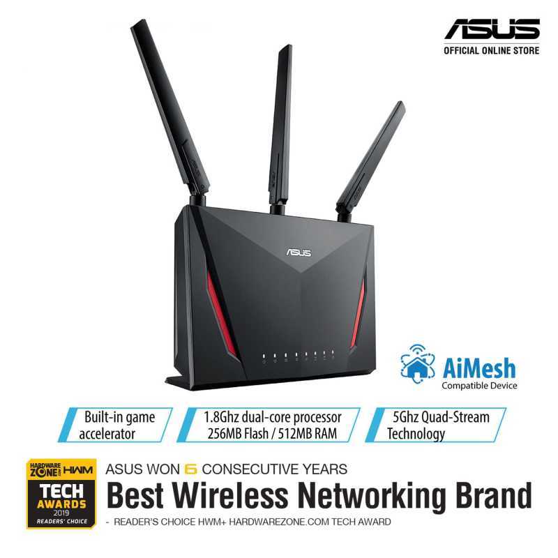 Jual Asus Rt Ac86u Ac2900 Dual Band Gaming Wifi Router With Aimesh For Mesh Wifi Online Oktober 2020 Blibli Com
