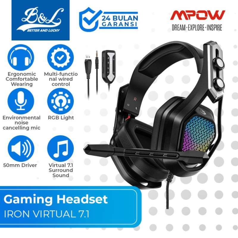 Promo MPOW Gaming Headset Iron Virtual 7.1 Surround Sound Diskon