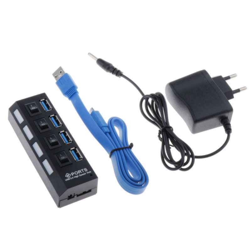 tlongtea65 4 Ports USB 3.0 Hub 5Gbps High Speed On/Off Switches AC Power Adapter for PC 
